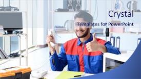  Presentation with hypertension in young - Slide set consisting of repairman fixing and repairing microwave background and a sky blue colored foreground