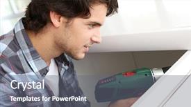  Presentation with drill - Presentation theme having repairman fixing door with electric drill background and a gray colored foreground