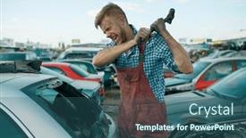  Presentation with glass - PPT theme consisting of repairman-hits-the-glass background and a ocean colored foreground