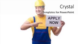  Presentation with recruitment - Cool new PPT theme with repairman in recruitment concept isolated backdrop and a  colored foreground