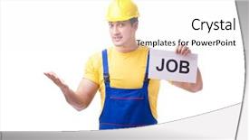  Presentation with recruitment - Colorful slide deck enhanced with repairman in recruitment concept isolated backdrop and a  colored foreground