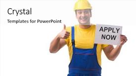  Presentation with recruitment - Theme with repairman in recruitment concept isolated background and a  colored foreground