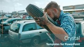  Presentation with tire - PPT layouts enhanced with repairman-pumps-the-tire background and a ocean colored foreground