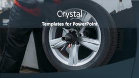  Presentation with wheel - Presentation design having repairman-puts-the-wheel background and a ocean colored foreground