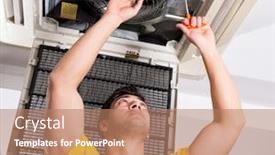  Presentation with air conditioning - PPT layouts featuring repairman-repairing-ceiling-air-conditioning background and a coral colored foreground