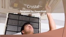 Presentation with air conditioning - Theme having repairman-repairing-ceiling-air-conditioning background and a coral colored foreground