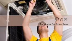  Presentation with air conditioning - Cool new slide deck with repairman-repairing-ceiling-air-conditioning backdrop and a coral colored foreground