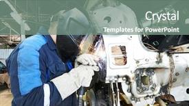  Presentation with metal manufacturer - Audience pleasing slide set consisting of repairman welding metal body car backdrop and a gray colored foreground