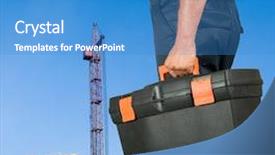  Presentation with mechanical instruments - Cool new slides with repairman with box of instruments backdrop and a teal colored foreground