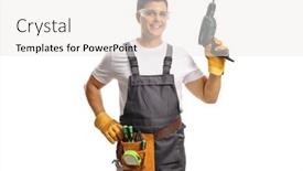  Presentation with drill - Theme having repairman-with-protective-goggles background and a white colored foreground