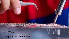  Presentation with technical support - Slide set having repairman working in technical support fixing computer laptop background and a seafoam green colored foreground