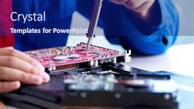  Presentation with technical support - Beautiful slide set featuring repairman working in technical support fixing computer laptop tr backdrop and a navy blue colored foreground