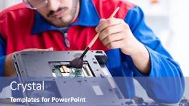  Presentation with technical support - Audience pleasing slide set consisting of repairman-working-in-technical-support backdrop and a ocean colored foreground