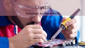  Presentation with technical support - Audience pleasing PPT layouts consisting of repairman-working-in-technical-support backdrop and a coral colored foreground