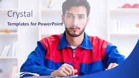  Presentation with technical support - Colorful PPT theme enhanced with repairman-working-in-technical-support backdrop and a sky blue colored foreground