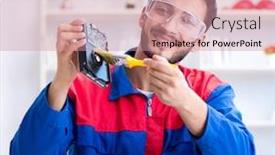  Presentation with technical support - Audience pleasing PPT theme consisting of repairman-working-in-technical-support backdrop and a coral colored foreground