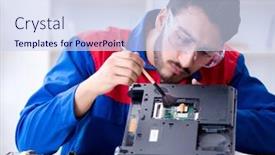  Presentation with technical support - Beautiful presentation featuring repairman-working-in-technical-support backdrop and a sky blue colored foreground