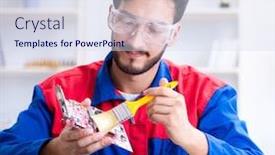  Presentation with technical support - Presentation design consisting of repairman-working-in-technical-support background and a sky blue colored foreground