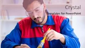  Presentation with technical support - Beautiful PPT theme featuring repairman-working-in-technical-support backdrop and a coral colored foreground