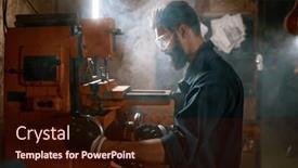  Presentation with milling machine - Presentation having repairman-working-on-milling-machine background and a wine colored foreground