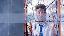  Presentation with computer network - Cool new presentation design with repairman working on repairing network backdrop and a light blue colored foreground
