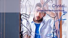  Presentation with computer network - Theme enhanced with repairman working on repairing network background and a lemonade colored foreground