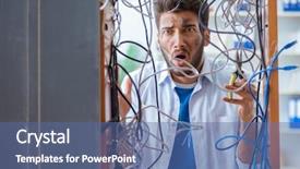  Presentation with computer network - Colorful slides enhanced with repairman working on repairing network backdrop and a ocean colored foreground