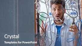  Presentation with computer network - Beautiful PPT theme featuring repairman working on repairing network backdrop and a ocean colored foreground