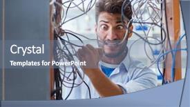  Presentation with computer workshop - Slide deck consisting of repairman working on repairing network background and a ocean colored foreground