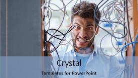  Presentation with computer workshop - PPT theme featuring repairman working on repairing network background and a light blue colored foreground