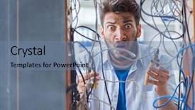  Presentation with computer network - PPT layouts having repairman working on repairing network background and a seafoam green colored foreground