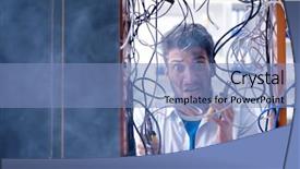  Presentation with computer network - Colorful slide set enhanced with repairman working on repairing network backdrop and a teal colored foreground