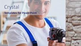  Presentation with drilling - PPT layouts enhanced with repairman-working-with-drilling-drill background and a sky blue colored foreground