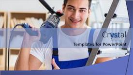  Presentation with drilling - Slide deck featuring repairman-working-with-drilling-drill background and a light blue colored foreground
