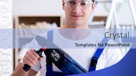  Presentation with drilling - Colorful slide set enhanced with repairman-working-with-drilling-drill backdrop and a light blue colored foreground