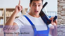  Presentation with drilling - Slide set having repairman-working-with-drilling-drill background and a light blue colored foreground