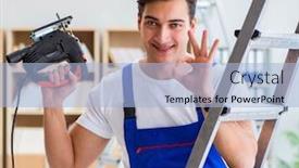  Presentation with drilling - Audience pleasing presentation design consisting of repairman-working-with-drilling-drill backdrop and a light blue colored foreground