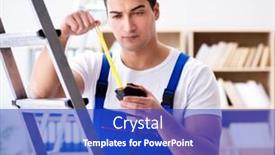  Presentation with measurement - Theme consisting of repairman-working-with-measurement-tape background and a cobalt blue colored foreground