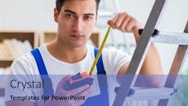  Presentation with measurement - Beautiful slide deck featuring repairman-working-with-measurement-tape backdrop and a teal colored foreground