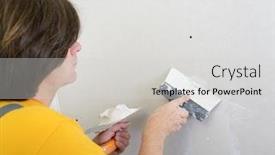  Presentation with improvement - Cool new PPT theme with repairman works with plasterboard plastering dry-stone wall home improvement backdrop and a light gray colored foreground