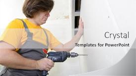  Presentation with improvement - Cool new slides with repairman works with plasterboard plastering dry-stone wall home improvement backdrop and a white colored foreground