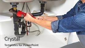  Presentation with plumber - Audience pleasing PPT layouts consisting of reparation - plumber with wrench backdrop and a light gray colored foreground