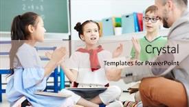  Presentation with rhymes - Amazing presentation theme having repeat - diligent schoolkids learning rhymes backdrop and a soft green colored foreground