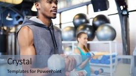  Presentation with exercise - PPT theme with repeat - young african sportsman doing exercise background and a  colored foreground