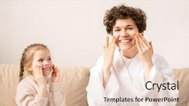  Presentation with cream - Audience pleasing presentation design consisting of repeat - young woman with gorgeous smile backdrop and a lemonade colored foreground