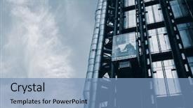  Presentation with elevator - Colorful presentation theme enhanced with repeat business - modern architecture in city backdrop and a teal colored foreground