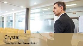  Presentation with businessman standing on maze - Cool new theme with repeat business - pensive handsome businessman with clipboard backdrop and a coral colored foreground