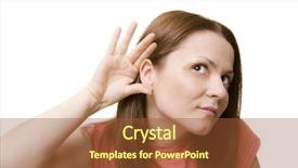  Presentation with ear - Beautiful PPT theme featuring repeat business - young girl with hand backdrop and a tawny brown colored foreground