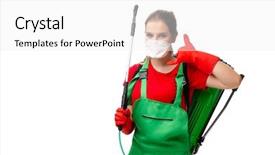  Presentation with poison control - Presentation design featuring female pest control contractor isolated background and a white colored foreground