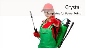  Presentation with poison control - Cool new PPT theme with female pest control contractor isolated backdrop and a white colored foreground